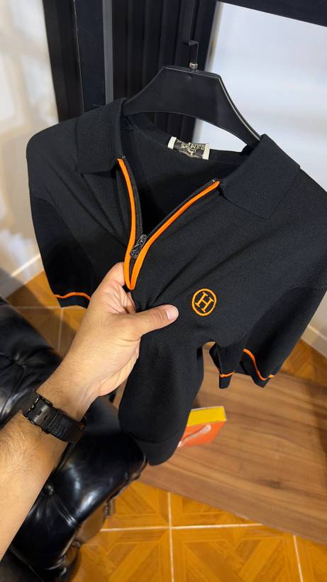 تیشرت مشکی یقه دار HERMES مستر کوالیتی